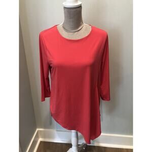 Chico’s Asymmetrical Hem Long Sleeve Top Sz 1 Petite M Coral Orange